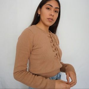 Tan Knitted Lace Up Sweater